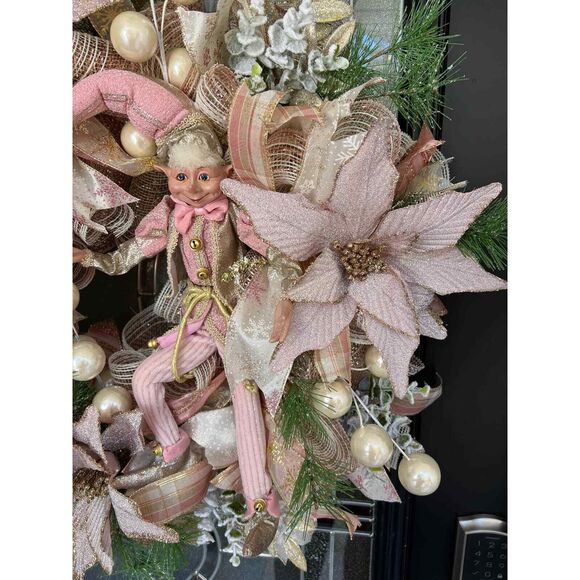 Rose Gold Elf Christmas Door Wreath - Picture 2 of 8